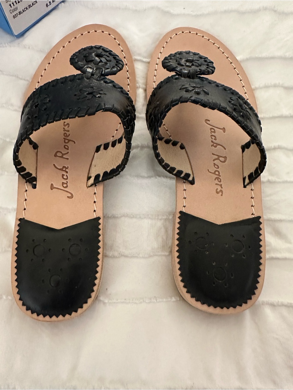 *NWT* Jack Rogers Black Leather Palm Beach Sandals - Size 6.5 - new in box